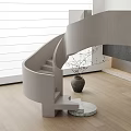 Modern Light Concrete Spiral Staircase with Window Wooden Floor Vase and Dried Branches
