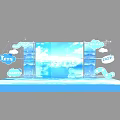 Blue Themed Stage With Cloud Decorations And 2023 Future Tech Backdrop Design 3d model
