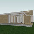 Single Family House Interior With Large Glass Doors And Green Garden View