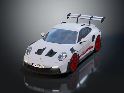 White Sports Car Featuring Red Wheels Rear Spoiler And Aerodynamic Design 3d model