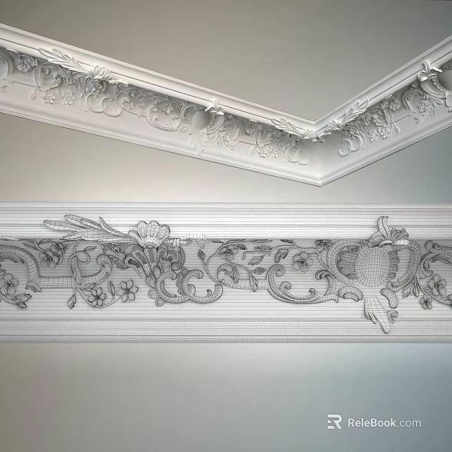 Classical Decorative Cornice With Intricate Carved Floral Patterns And Ornamental Motifs 3d model 