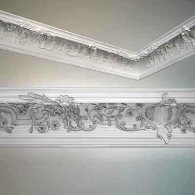 Classical Decorative Cornice With Intricate Carved Floral Patterns And Ornamental Motifs 3d model
