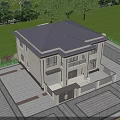 Single Family Villa Exterior With Traditional Black Roof White Walls Large Windows And Front Gate