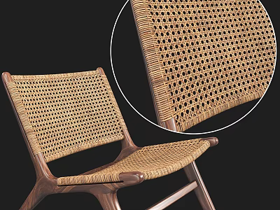 Modern Walnut Wood Frame Leisure Chair With Woven Rattan Seat And Backrest 3d model