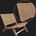 Modern Walnut Wood Frame Leisure Chair With Woven Rattan Seat And Backrest