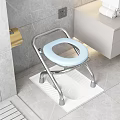 Sturdy Toilet Seat Chair With Stainless Steel Frame Blue Cushioned Seat And Non Slip Base
