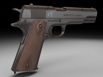 Vintage MOD 1911 U.S. Military Pistol Rusted Metal Body Brown Textured Grip Marking 14 3d model