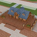 Wooden House Exterior Design With Deck Brick Paved Patio And Dark Roof