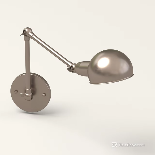 Modern Metallic Wall Lamp With Adjustable Arm Circular Base And Dome Shade 3d model 
