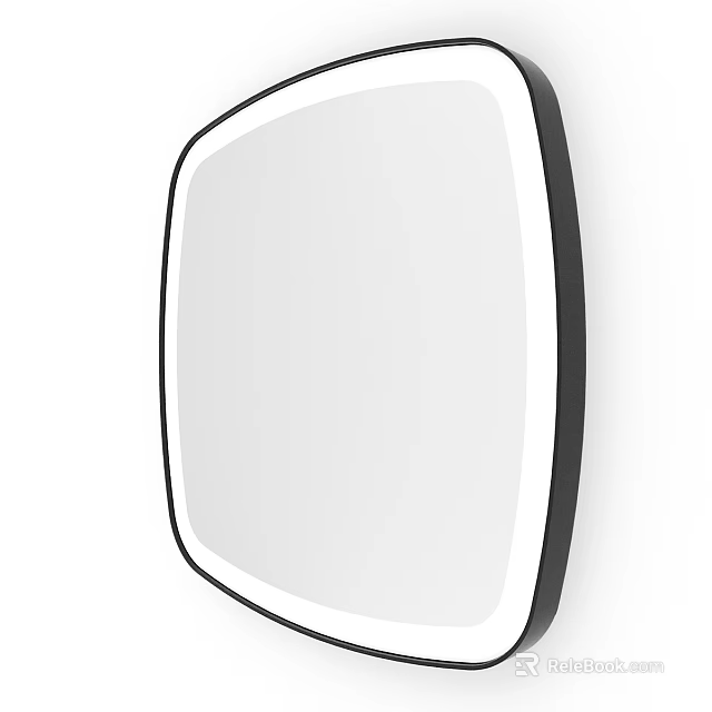 Modern Bathroom Mirror with Black Frame and Sleek Curved Edge Design 3d model 