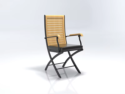 Modern Single Chair With Folding Design Wooden Backrest Black Seat And Metal Frame 3d model