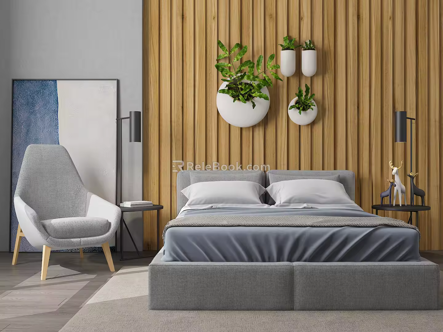 Modern background double bed 3d model