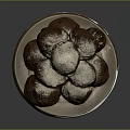 Stacked Golden Brown Fried Pastries Topped with Powdered Sugar on Silver Plate