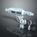 Futuristic Light Blue And White Sci Fi Tool With Grip Nozzle And Storage Canisters 3d model
