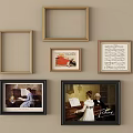 Decorative Photo Frames With Musical Art And Empty Frames On Wall 3d model