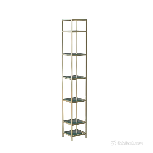 Tall Vertical Bookshelf With Metal Frame And Multiple Open Shelves Design 3d model 