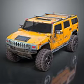 Yellow Hummer Style Off Road Vehicle With Muddy Exterior And Large Tires For Adventure