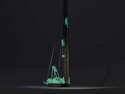 Green Heavy Duty Industrial Drilling Machinery With Long Drill Pipe And Tracked Base 3d model