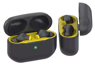 Wireless Earbuds With Open Charging Case And Green Indicator Light 3d model