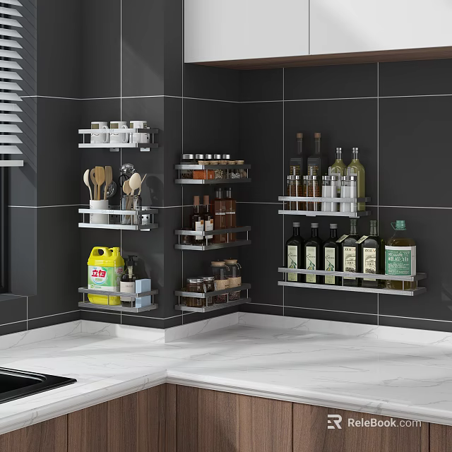 Wall Mounted Stainless Steel Bathroom Cabinet Rack With Multilayer Storage For Toiletries And Bottles 3d model 