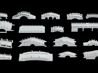 Various Styles of White Bridge Models Arranged on Black Background 3d model