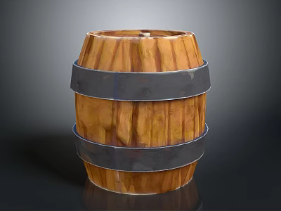 Rustic Decorative Wooden Barrel Furniture with Metal Hoops and Natural Wood 3d model