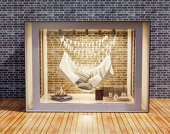 Modern Window Advertising Window Display Cabinet Hammock Pillow Household Goods Mat Glass Cup 3d model