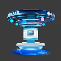 Innovative Technology Exhibition Island With Digital Screen Circular Design And Colorful Lighting