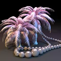 Elegant Decorative Ornament Set with Pink White Gradient Palm Tree Decorations and Beaded Ball Chain