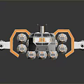 Futuristic White Orange Sci Fi Vehicle With Transparent Circular Sections And Symmetrical Design