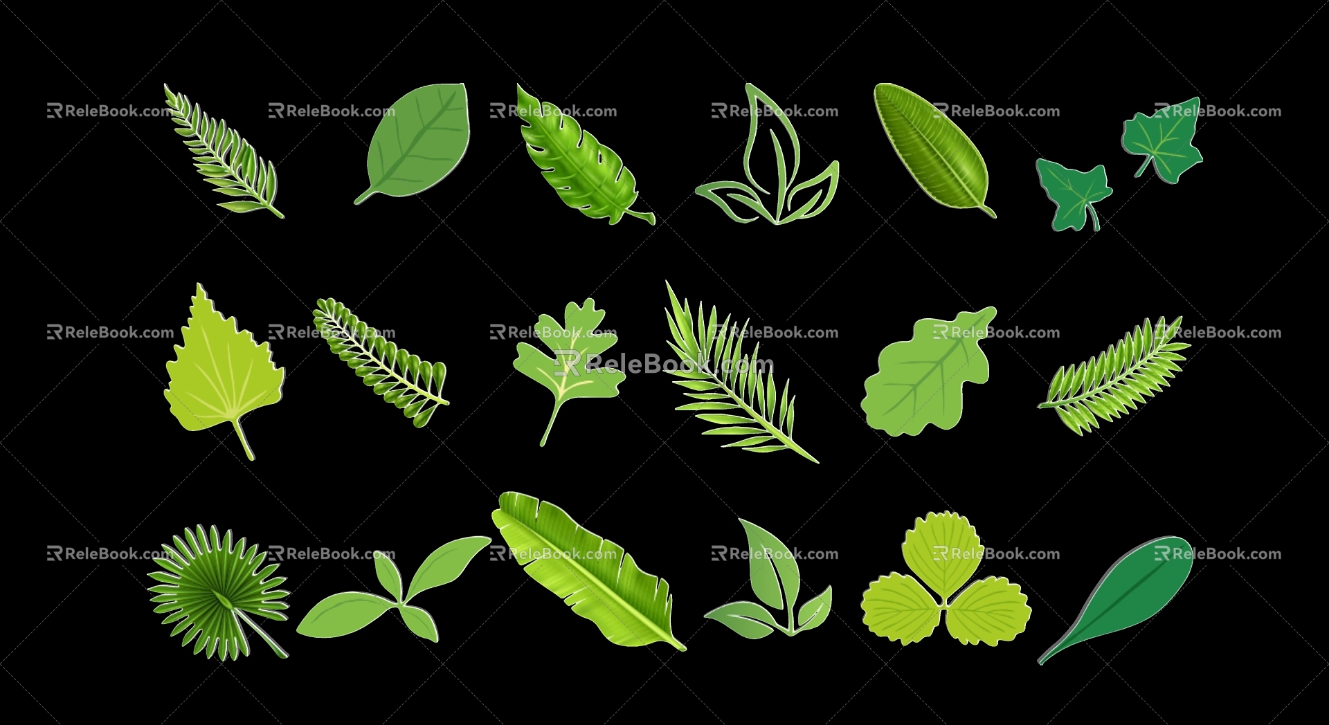 Modern plant tree leaf graphic pattern silhouette 3d model