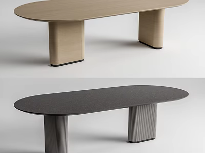 Modern Oval Shaped Dining Tables Featuring Light Wooden Dark Gray Surfaces And Stylish Legs 3d model