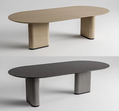Modern Oval Shaped Dining Tables Featuring Light Wooden Dark Gray Surfaces And Stylish Legs 3d model