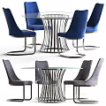 Modern Round Glass Top Dining Set with Metal Frame and Upholstered Chairs