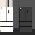 White and Gray Multi Door Refrigerators In Modern Kitchen Design 3d model