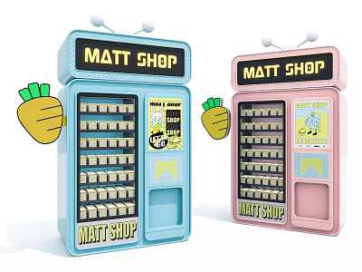 Colorful Blue and Pink Matt Shop Entertainment Appliances with Cartoon Carrot Hands Vending Machine 3d model