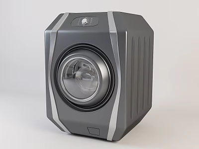 Modern Gray Front Load Washing Machine With Transparent Door And Silver Accents 3d model