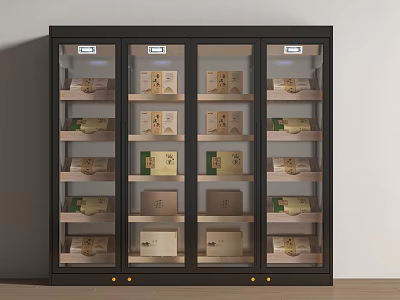Black Three Glass Door Refrigerator Freezer With Multiple Shelves And Storage Boxes Inside 3d model