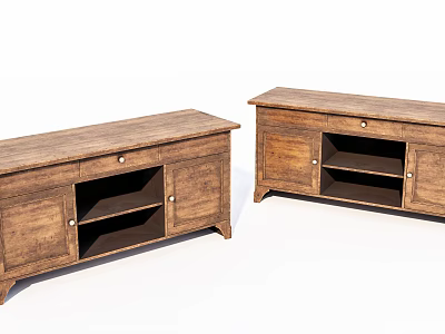 Pair of Wooden TV Cabinets With Drawers And Open Storage Compartments 3d model