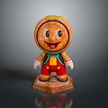 Smiling Round Head Wooden Character With Red Pants Yellow Straps Base