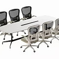 Modern White Rectangular Conference Table With Six Mesh Back Rolling Office Chairs