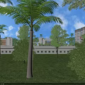 Modern School Buildings with Track Basketball Courts and Green Playground Surrounded by Trees