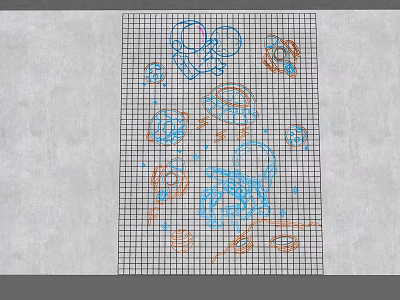 Decorative Wall With Grid Lines And Blue Orange Hand Drawn Abstract Patterns 3d model