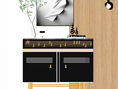 Elegant Modern Entryway Side Cabinet With Black Gold Finish And Decorative Details 3d model