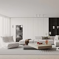 Modern Living Room Interior Design With White Sofa Coffee Table Rug And Wooden Bookshelf