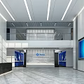 Modern Spacious Front Desk Reception Interior With Company Logo Large Screen And Lighting Design 3d model