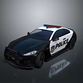 Black And White Police Car With Red And Blue Emergency Lights And Sleek Exterior Design