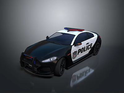 Black And White Police Car With Red And Blue Emergency Lights And Sleek Exterior Design 3d model