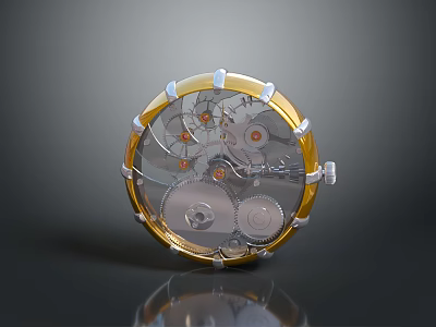 Detailed Mechanical Watch Movement With Golden Frame Transparent Case Internal Gears And Precision Components 3d model