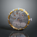 Detailed Mechanical Watch Movement With Golden Frame Transparent Case Internal Gears And Precision Components